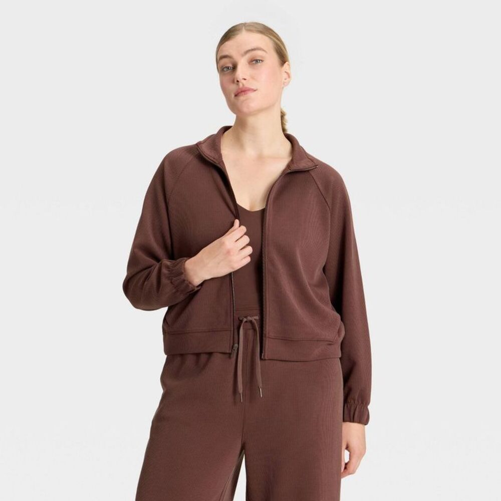 Women's Airy Sleek Ribbed Full Zip Jacket - All In Motion Brown XS - Picture 4 of 4